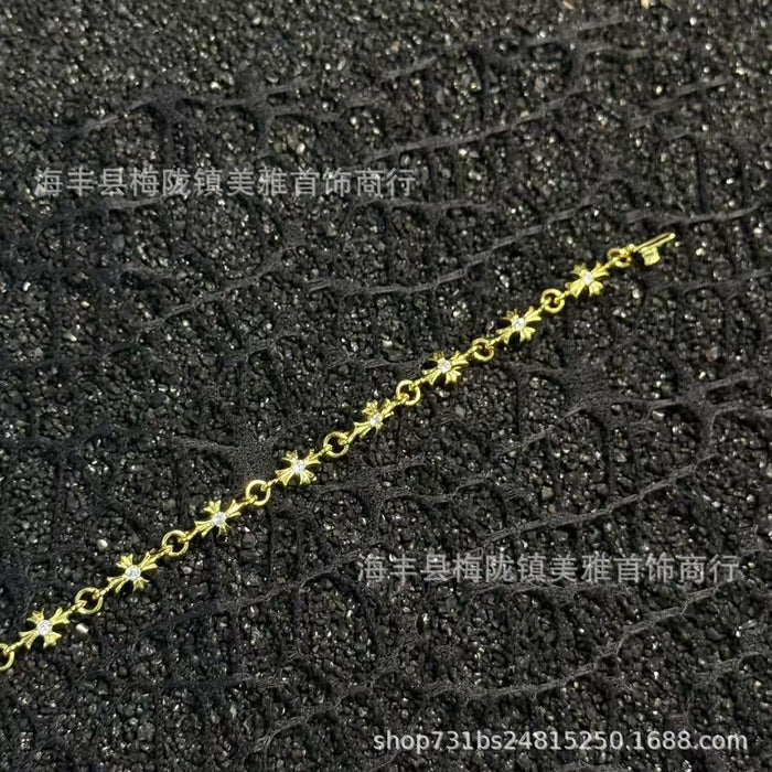 Wholesale Bracelet with cross flower gourd buckle, retro couple thick bracelet, color preserving copper material