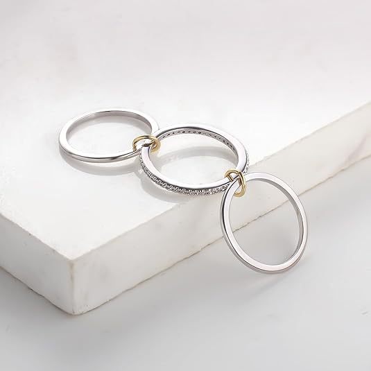 Wholesale Real gold electroplated smooth sparkling diamond three piece ring set, copper decoration simple ring