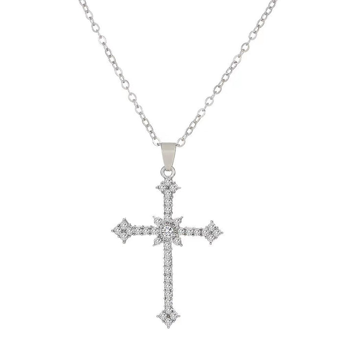 Wholesale Star shaped titanium steel cross necklace, light luxury zircon sparkling diamond collarbone chain, street accessory