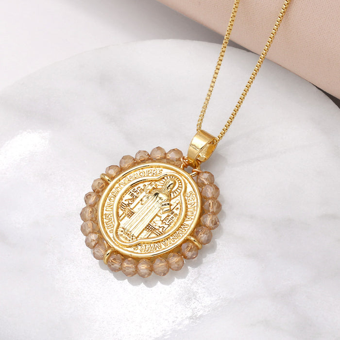 Wholesale  Jewelry  Madonna Pendant Necklace Women's  Gold-plated Rice Bead Clavicle Chain