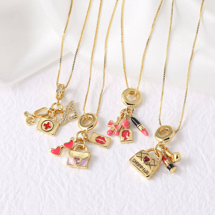 Wholesale jewelry   lipstick bag pendant necklace gold plated oil drop clavicle chain