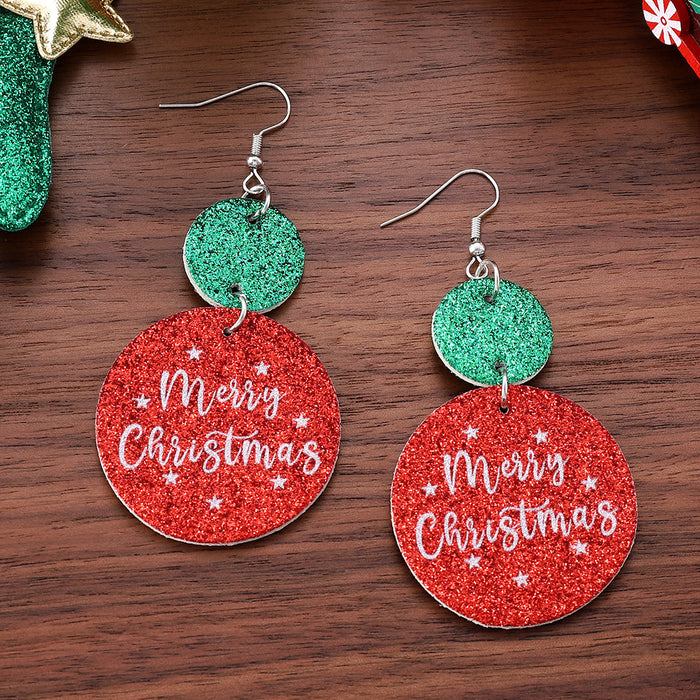 Wholesale Christmas red and green sequins glitter star ing pendant earrings round piece ing double-sided earrings