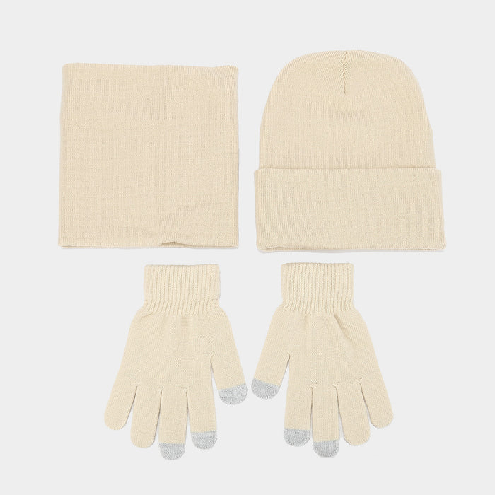 Wholesale circumference solid color hat f gloves three-piece set