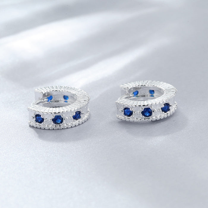 Wholesale Zircon earrings with small and personalized ear bone clasps, refreshing summer blue diamond earrings