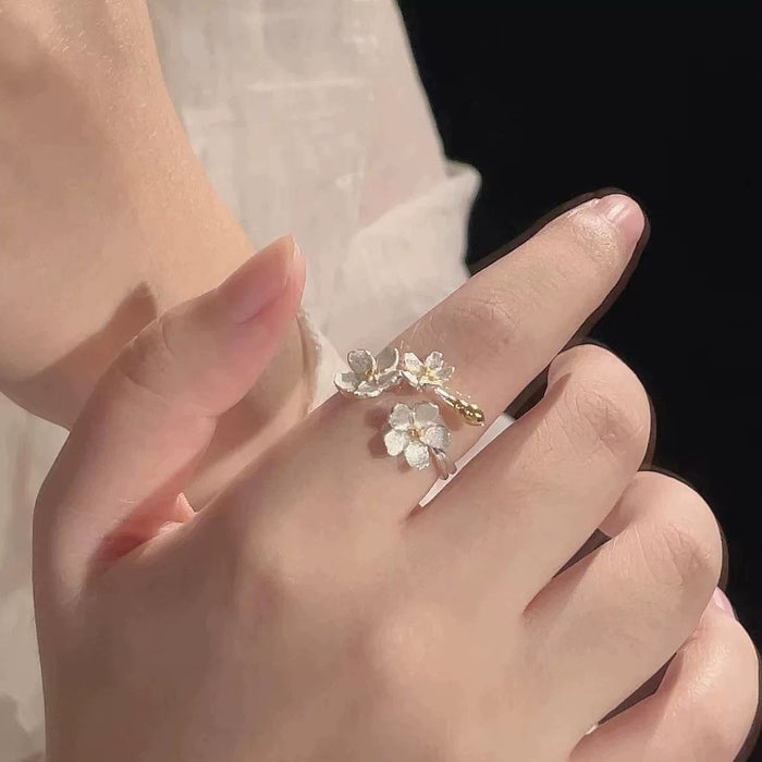 Wholesale Flower ring for niche design, light luxury, simple temperament, adjustable opening ring