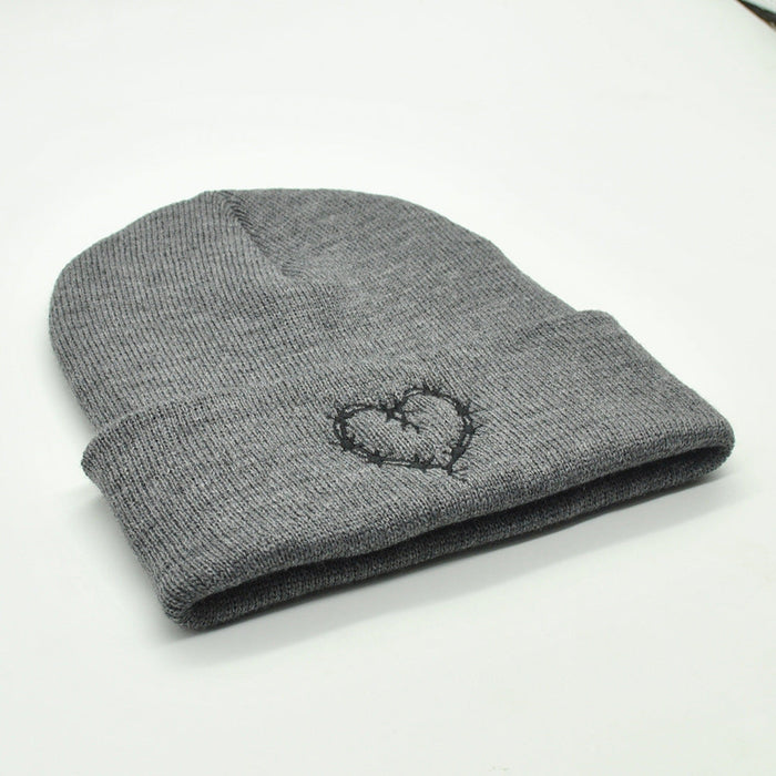 Wholesale Hat Wool Heart Embroidered Warm Knitted Hat JDC-FH-PNi010