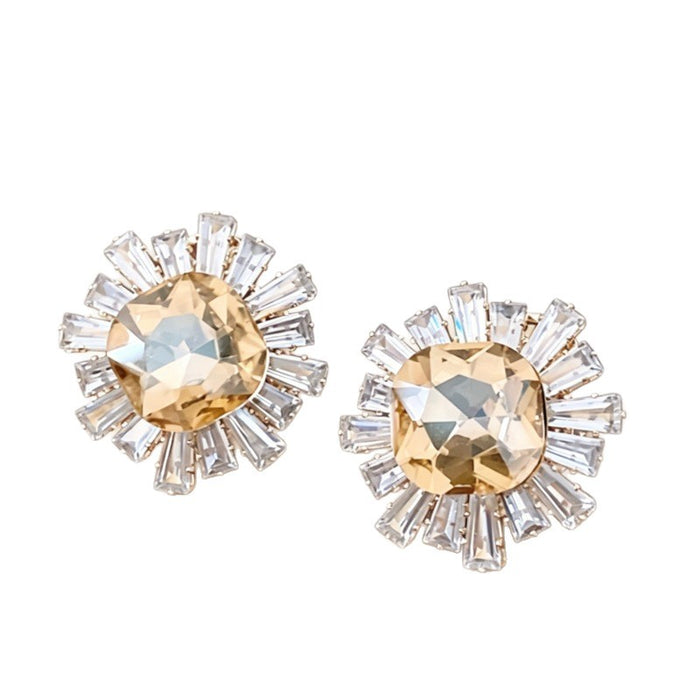 Wholesale Copper CZ Sunflower Earrings Geometric Design Party Jewelry Accessory