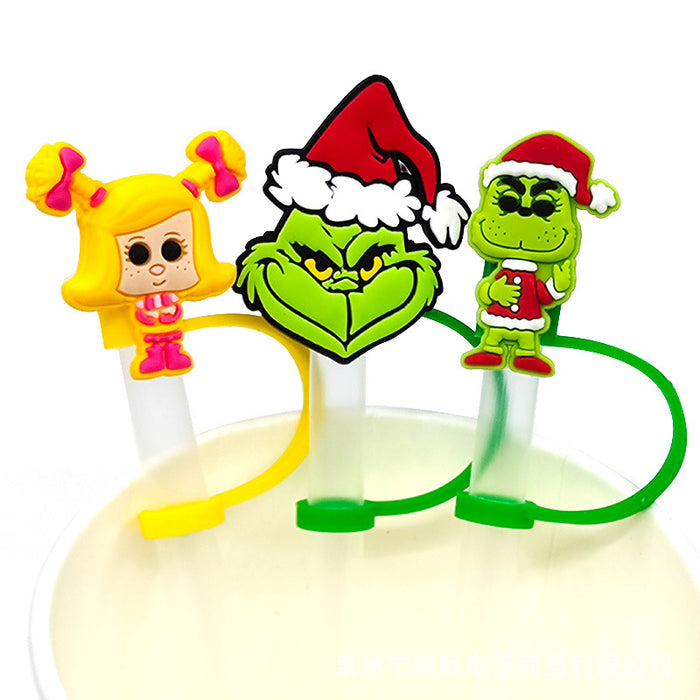 Wholesale 10PCS Christmas Cartoon Series Silicone Straw Set JDC-SCR-KuaJ002