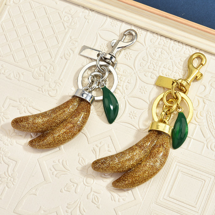 Wholesale Chic Banana Shaped Keychain Charm Glitter Faux Fruit Pendant