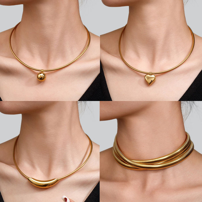 Wholesale 2pcs Heart-shaped choker hollow round snake chain magnetic opening stainless steel necklace
