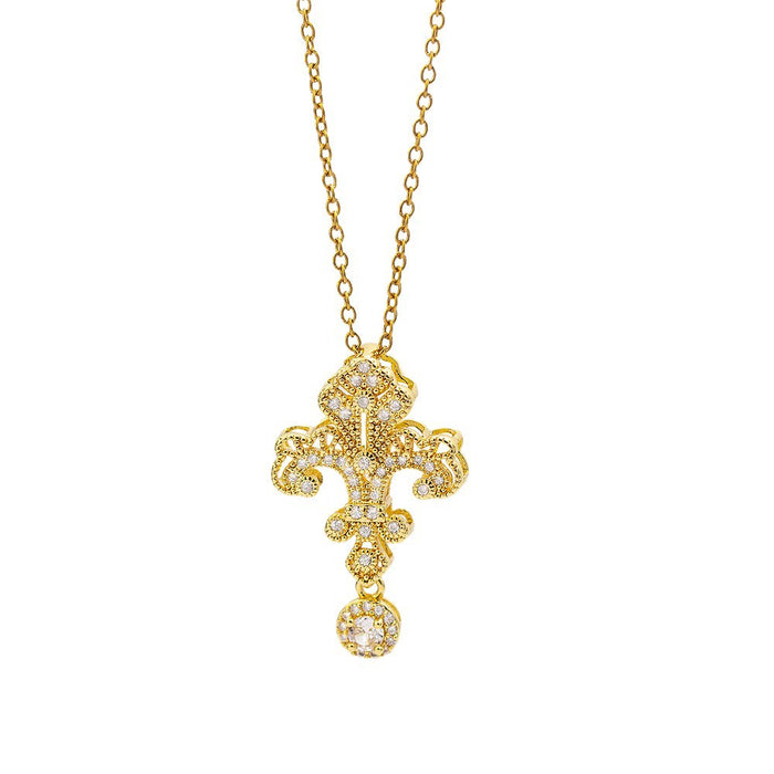 Wholesale Titanium Steel Tassel Cross Necklace for Women Luxury Inlaid long necklace Jewelry