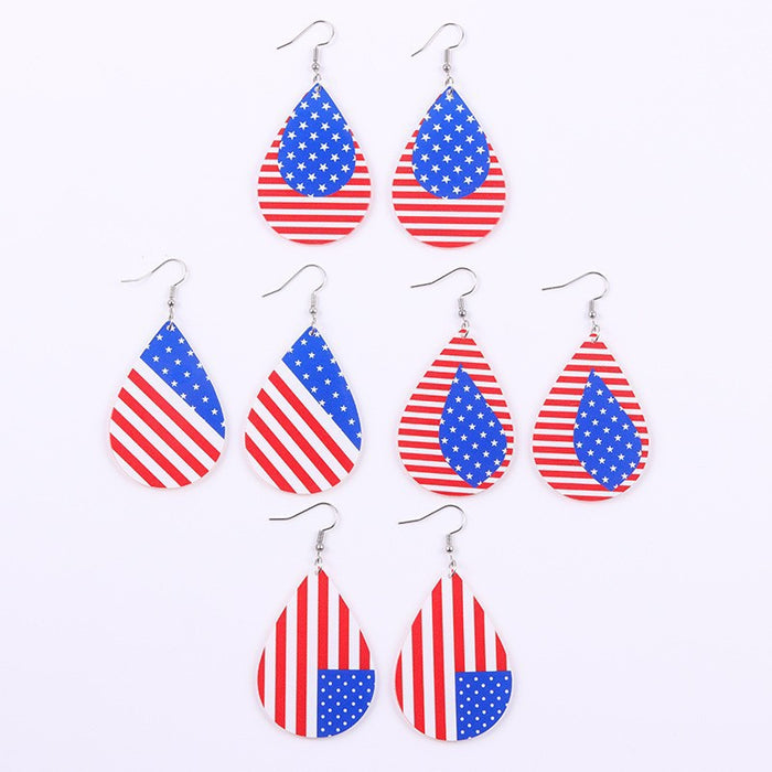 Wholesale Patriotic Red White Blue Star Stripe Acrylic Earrings Gift Jewelry Accessory MOQ≥2