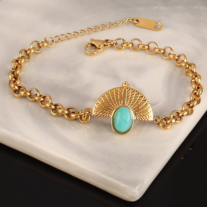 Wholesale Vintage stainless steel natural stone pendant bracelet,  simple and multi-element turquoise bracelet