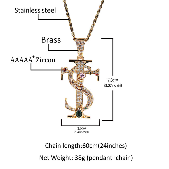 Wholesale Cross Pendant Necklace Men's Trendy Versatile Copper Inlaid Zircon Accessories