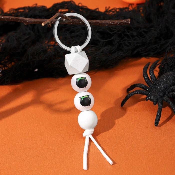 Wholesale Halloween Pumpkin Car Bat Wooden Beaded Keychain JDC-KC-RongRui027