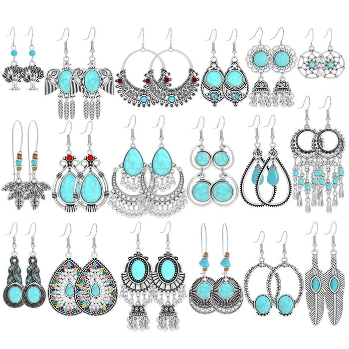 Wholesale 2pcs geometric metal turquoise bohemian earrings