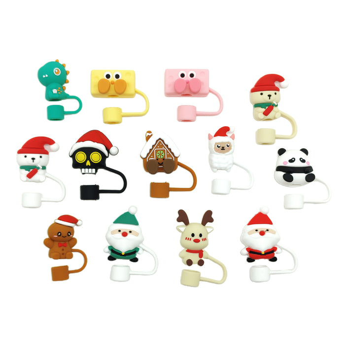 Wholesale 10pcs Straw Cover Food Grade Silicone Christmas Straw Cap  Dustproof Silicone Cover Straw Plug