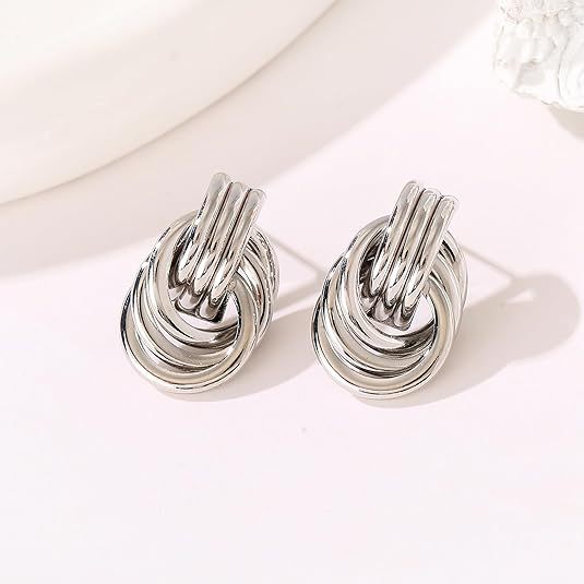 Wholesale New knot earrings made of stainless steel and gold with multiple layers of twisted knot lines, versatile and niche earrings