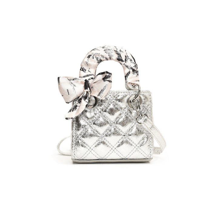 Wholesale New children's bag, silk scarf handbag, fashionable diamond grid crossbody bag