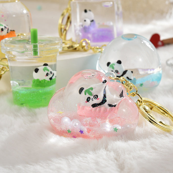 Wholesale Acrylic Liquid Cute Panda Fashion Keychain JDC-KC-ShuangD007