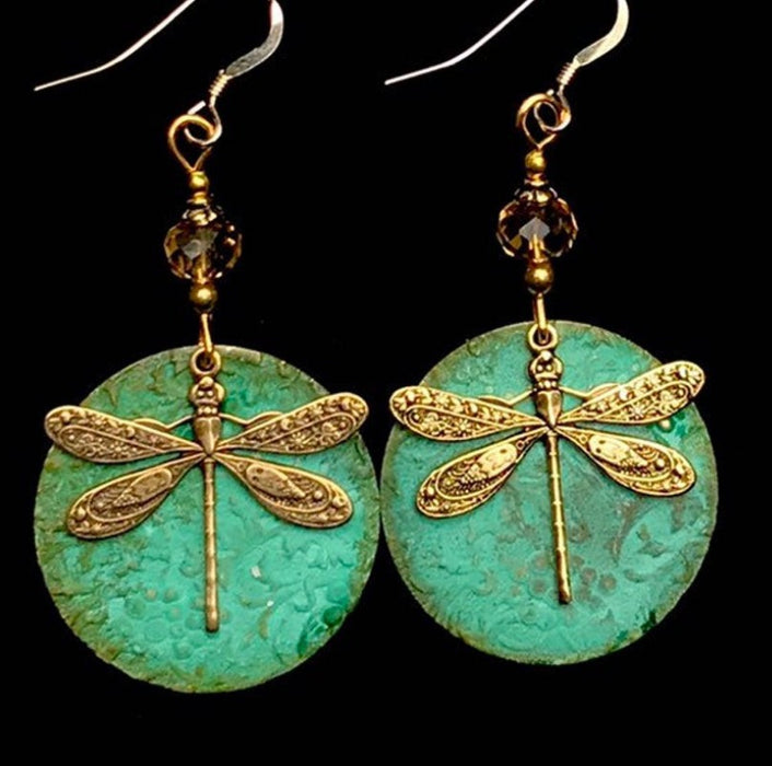 Wholesale Vintage Dark Green Dragonfly Ethnic Style Earrings JDC-ES-SaIP108