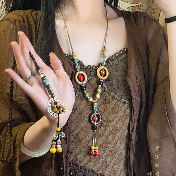Wholesale Retro Ancient Zen Long Ceramic Necklace for Women