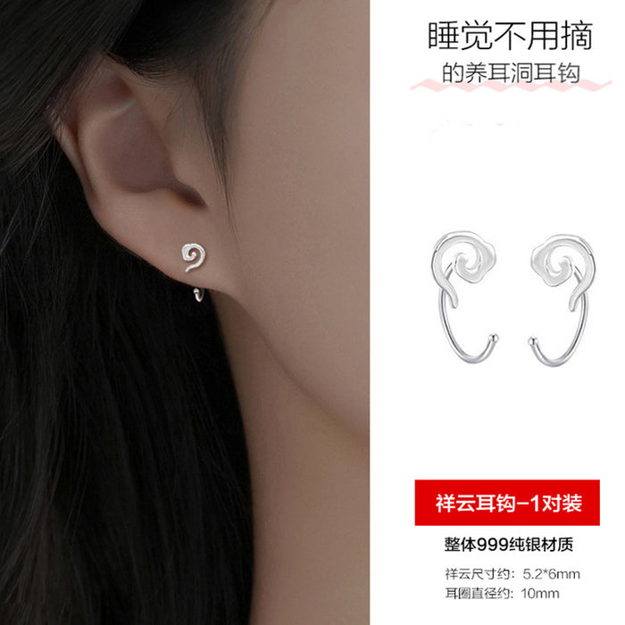 Wholesale Foot silver hollow ear hook with niche design, pure silver earrings, earring studs, jewelry