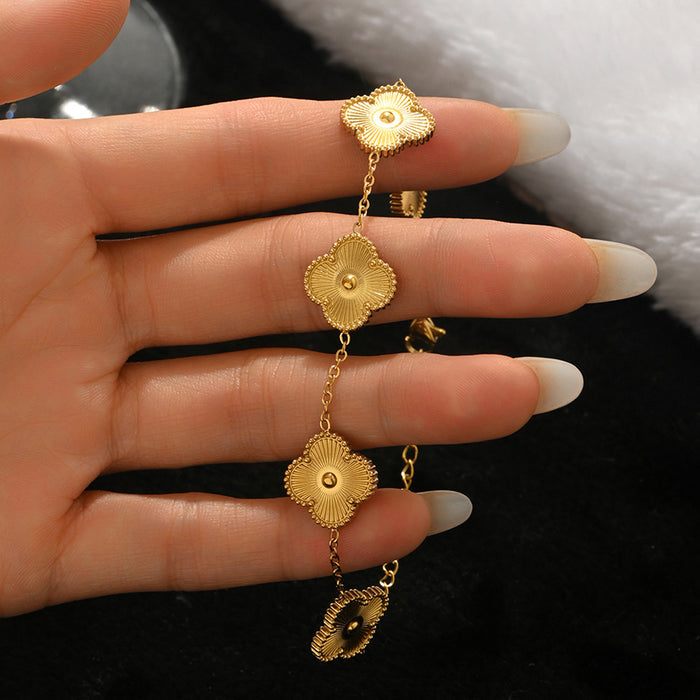 Wholesale Titanium Steel Gold Tone Four Leaf Clover Bracelet Set For Women Trendy Jewelry Accessory