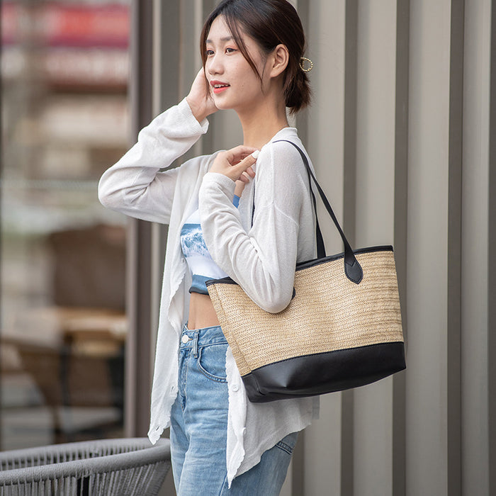 Wholesale Grass Woven Bags Women's Versatile Simple Shoulder Bags Large Capacity Tote Bags Woven Bags Hand-held Beach Bags JDC-HB-JF001