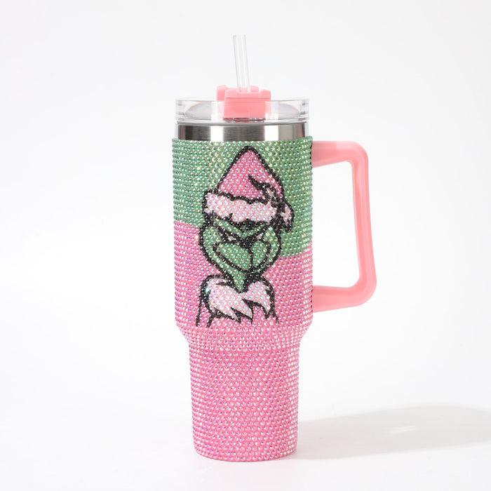 Wholesale Christmas Rhinestone Insulated Stainless Steel Tumbler with Handle 40oz MOQ≥2