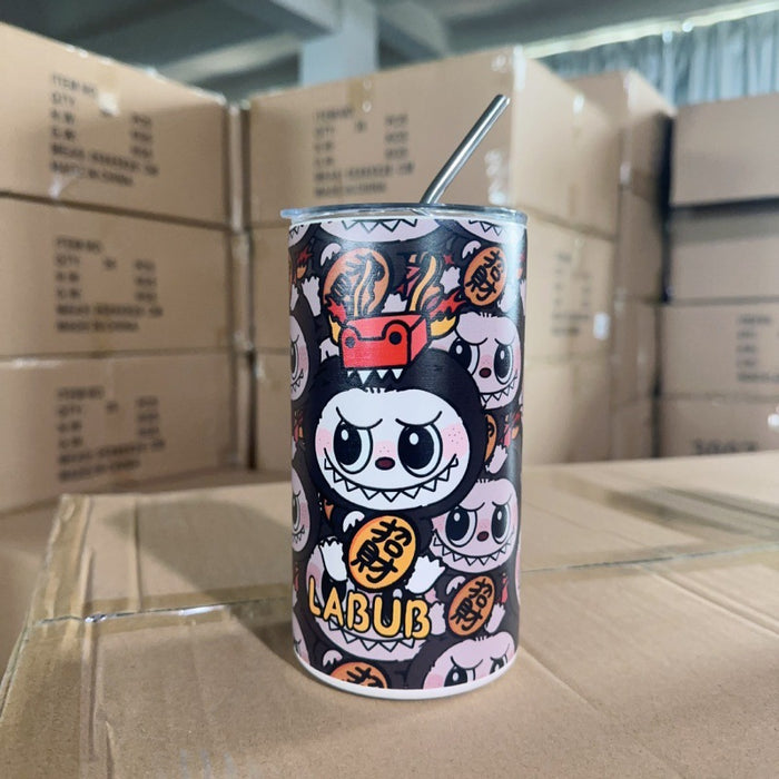 Wholesale stainless steel thermos cup printing cartoon high color value suction tube cup portable large capacity ice coffee cup