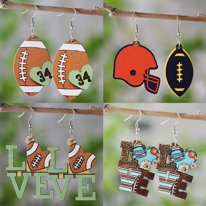 Wholesale Love Rugby LOVE Pendant Earrings Wooden Double-sided Sports Ear Accessories