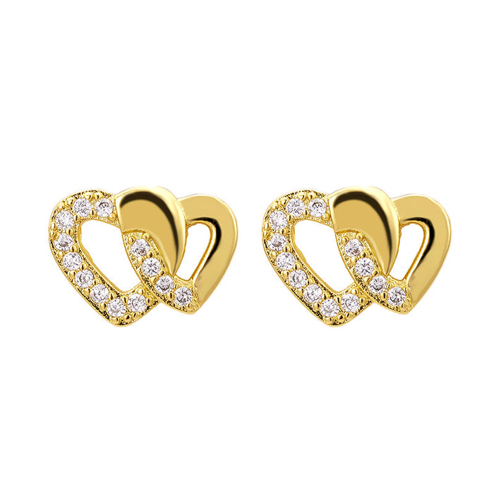 Wholesale Heart To Heart Hollow Micro-Inlaid Zirconia Copper Earrings JDC-ES-YZS002