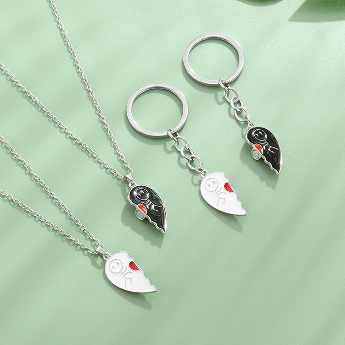 Wholesale Love couple splicing necklace DIY heart-shaped keychain magnetic buckle pendant wholesale