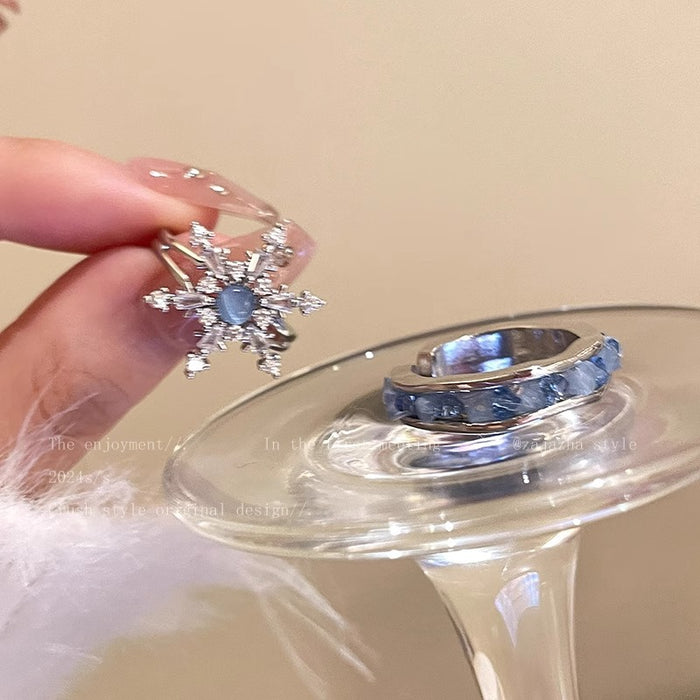 Wholesale Adjustable blue zircon snowflake ring