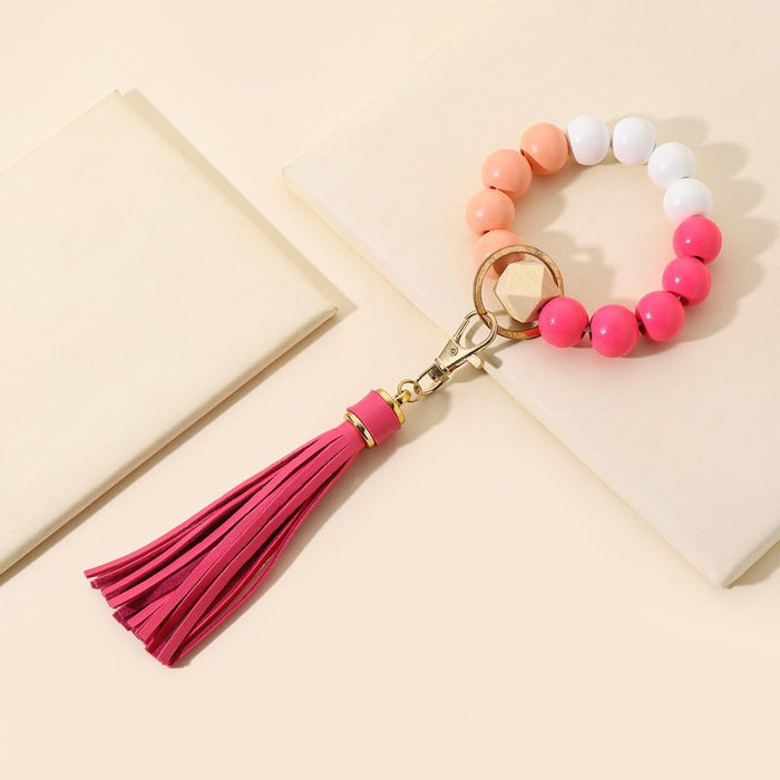 Wholesale Tassel Wooden Beads Imitation Silicone Beads Bracelet Keychain JDC-KC-RongRui022