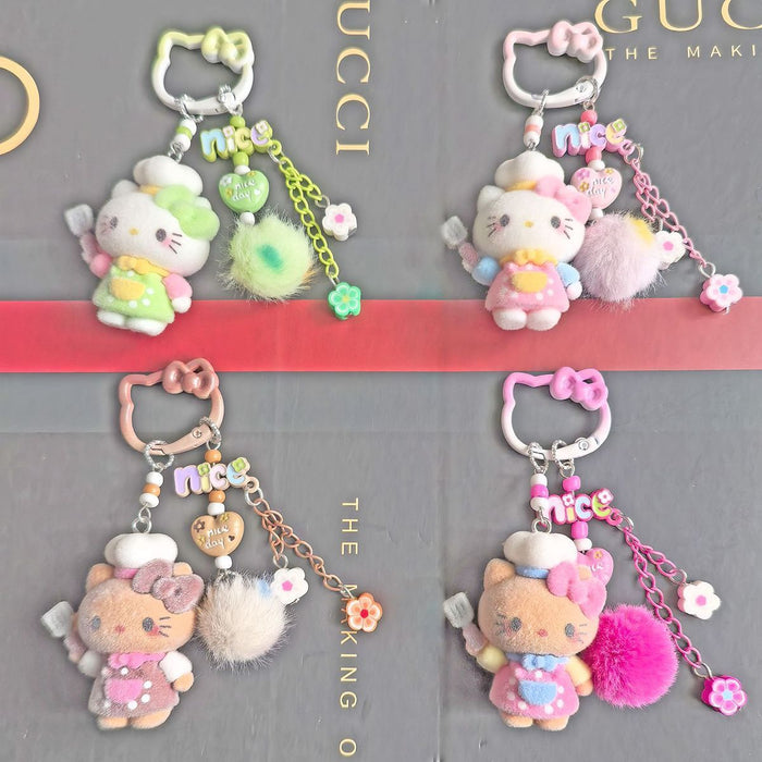 Wholesale Dopamine Style Cute Cat Ear Flocked Phone Charm Bag Keychain Pendant DIY Accessory