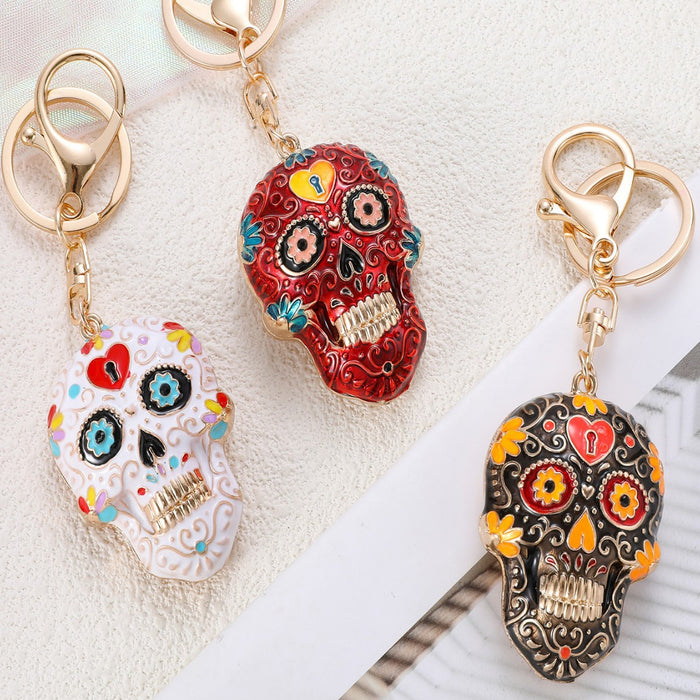 Wholesale Zinc Alloy Enamel Keychain with Mandala Skull Design Trendy Car Key Accessory for Gift Boutique