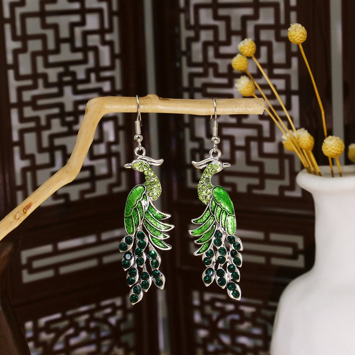 Wholesale Cloisonne Peacock earrings  silver minority totem Phoenix bell earrings