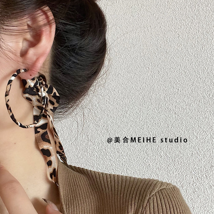 Wholesale Exaggerated Leopard Ribbon Earrings Strap Large Circle Long Earrings