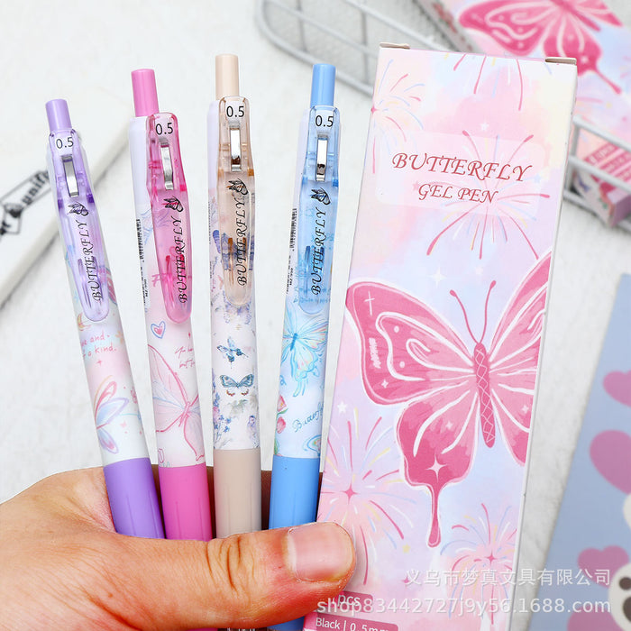 Wholesale Pink Wing Butterfly Brush Pen Quick-Drying Press Gel Pen Cute Pink Heart Butterfly Pen