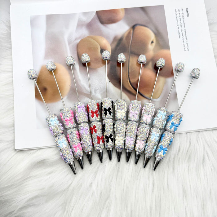 Wholesale Rhinestone Bow Beaded Pen – DIY Creative Ballpoint Pen for Office,  minimum quantity: 2