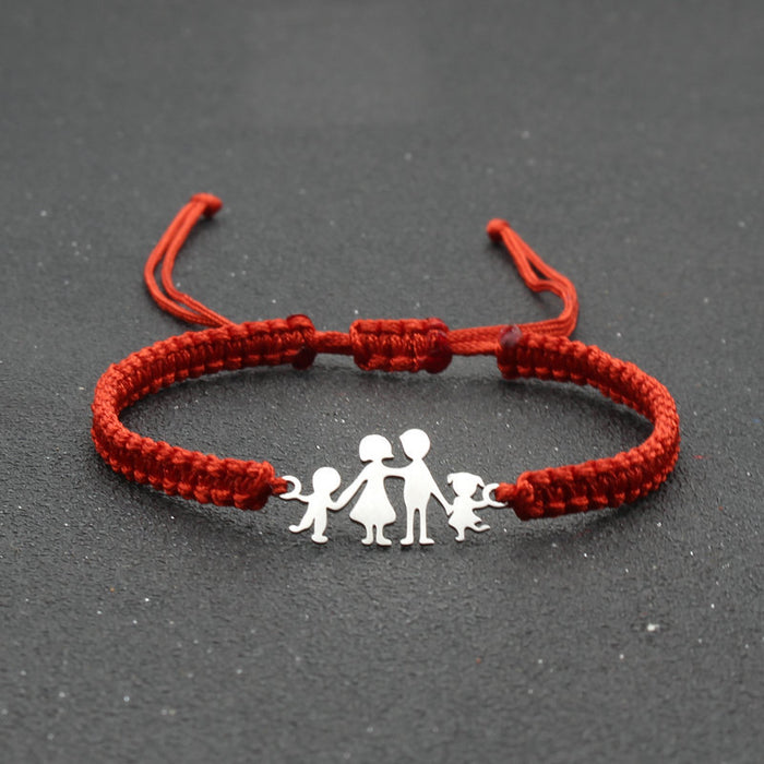 Wholesale Stainless steel Family Style happy a hand-woven adjustable red rope bracelet women's hand rope