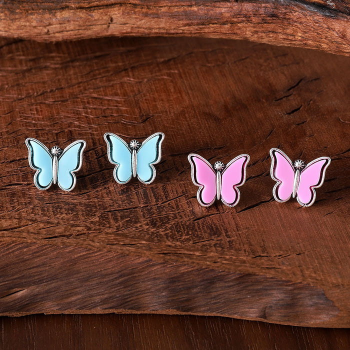 Wholesale Retro sweet colorful butterfly earrings simple and versatile fashion niche earrings for women