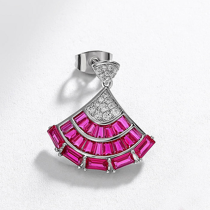 Wholesale S925 sterling silver stud earrings with zirconium accents and diamond embellishments,  fan-shaped luxury earrings,  available for wholesale.