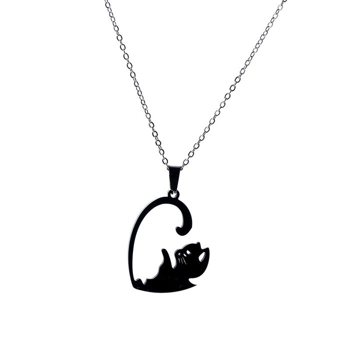 Wholesale Stainless Steel Black and White Cat Hug Splicing Pendant Necklace JDC-NE-LiL004