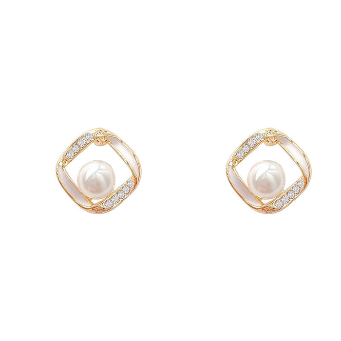 Wholesale Silver Needle Geometric Pearl Earrings with Simple and Fashionable Style