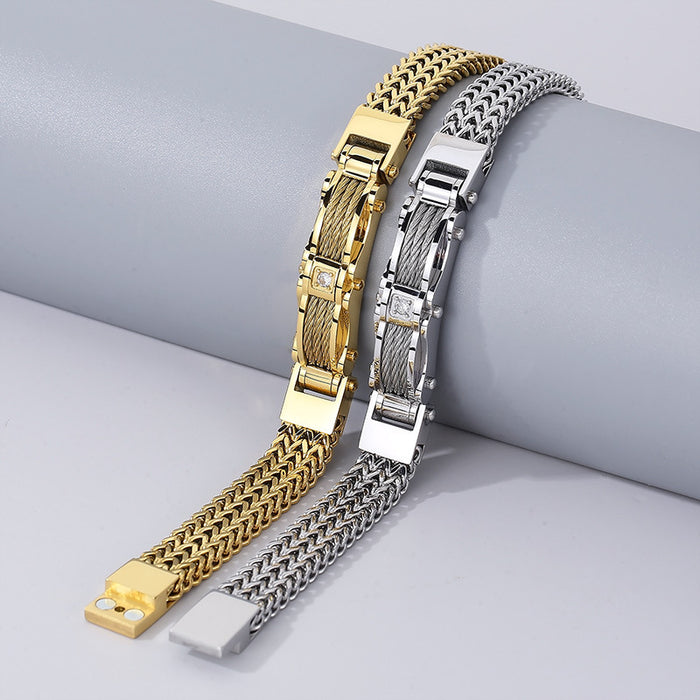 Wholesale Gold Stainless Steel Men's Diamond Bracelet JDC-BT-KaLun004