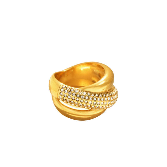 Wholesale  Geometric Cross-Inlaid Zircon Exaggerated Stainless Steel 18K Gold Ring