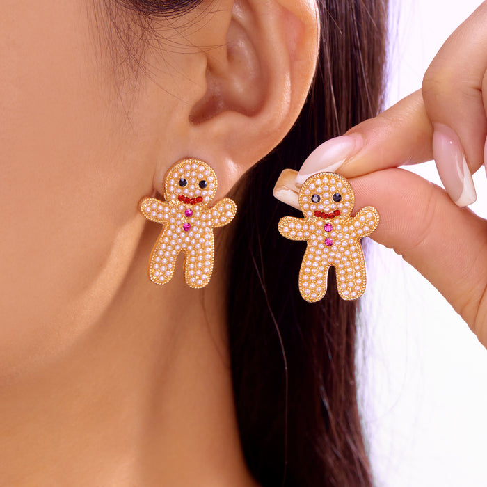Wholesale Cartoon Christmas Eve Christmas earrings gingerbread man funny alloy inlaid rhinestone earrings